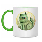 Акварельная иллюстрация Кот Кактус