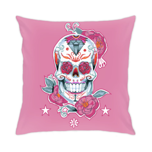 Подушка с принтом Flower skull
