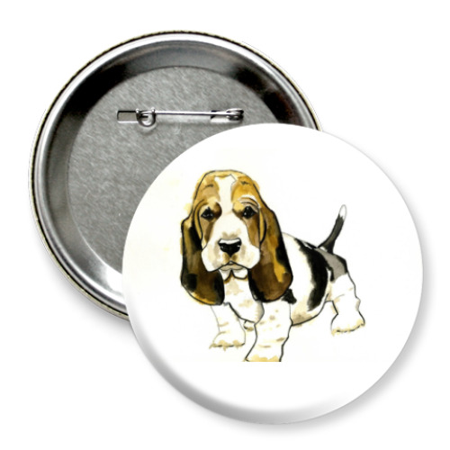 Значок 75мм с принтом  Бассет-хаунд