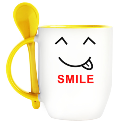Кружка с ложкой с принтом Улыбнись