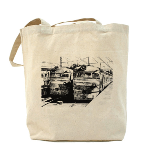 Сумка шоппер с принтом Электропоезда. Железная дорога