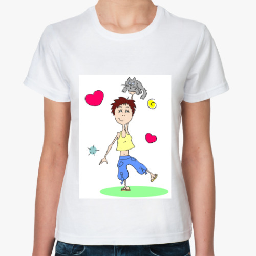 Классическая футболка с принтом Фитнес & Кот