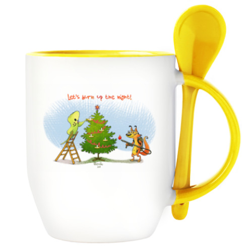 Кружка с ложкой с принтом Nut & Cracker