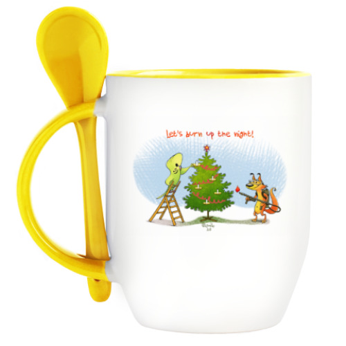 Кружка с ложкой с принтом Nut & Cracker