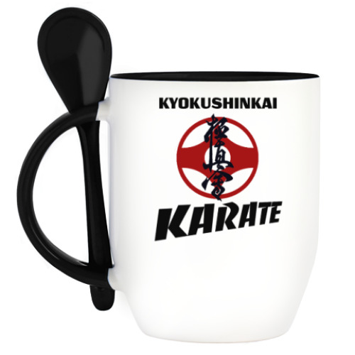 Кружка с ложкой с принтом карате кекусинкай