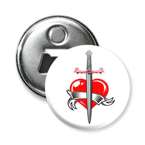 Магнит-открывашка с принтом Меч и сердце