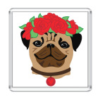 Милый мопс в венке из роз. Символ года