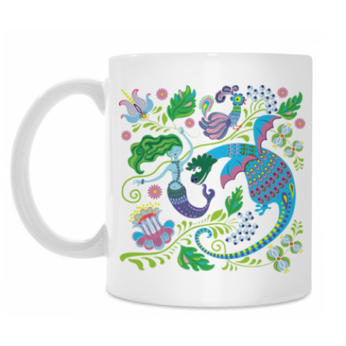 Кружка с принтом Дракон и русалка