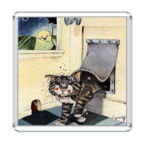 Магнит с принтом  кошак нагулялся =)