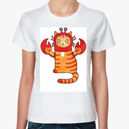 Классическая футболка с принтом Котик. Гороскоп для рака.