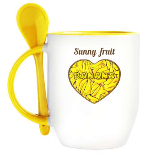 Кружка с ложкой с принтом   Sunny fruit