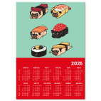 Календарь A2 2026, красный Суши мопс