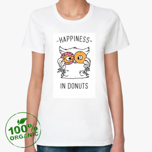 Женская футболка из органик-хлопка с принтом Owl Donuts