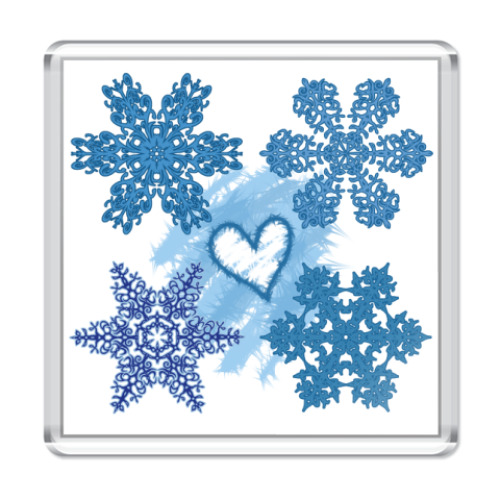 Магнит с принтом Влюбленные снежинки