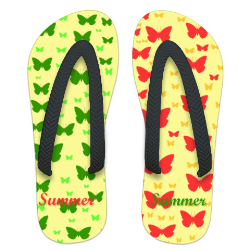 Шлепанцы (сланцы) с принтом Бабочки летом