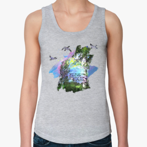 Женская майка с принтом Птицы. Небо. Полет. Свобода. Простор. Березы.