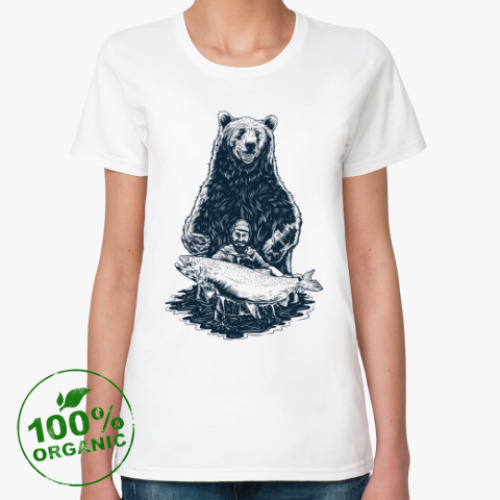 Женская футболка из органик-хлопка с принтом Медвежья рыбалка