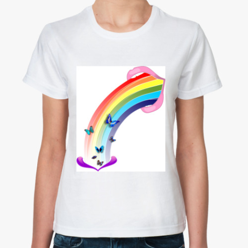 Классическая футболка с принтом Rainbow&lips
