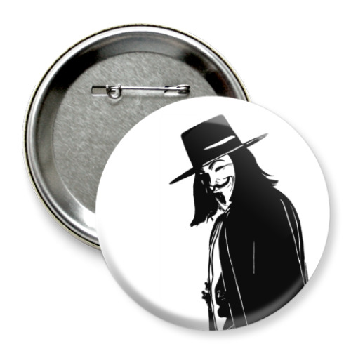 Значок 75мм с принтом вендетта, анонимус, Гай Фокс