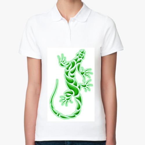 Женская рубашка поло (печать) с принтом Ящерица