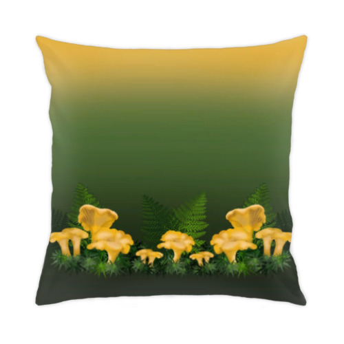 Подушка с принтом "Лиса и лисички в папоротнике" Лесные мотивы