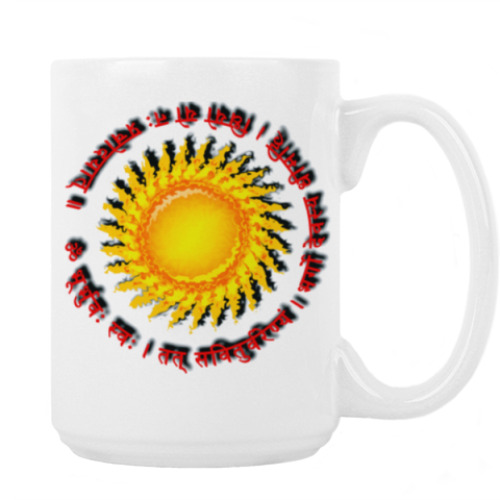 Кружка с принтом Гаятри мантра и солнце