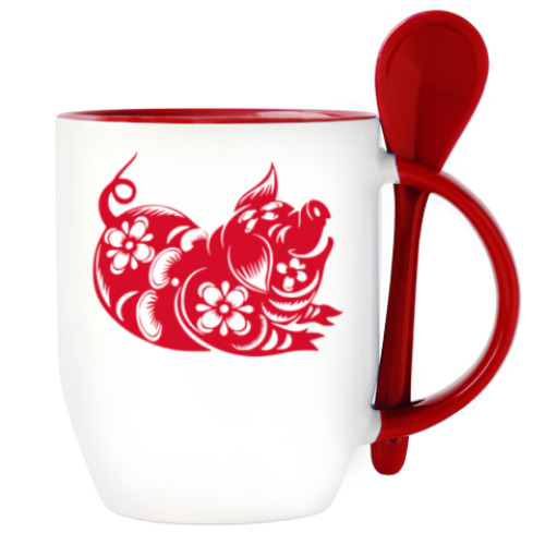 Кружка с ложкой с принтом Символ года