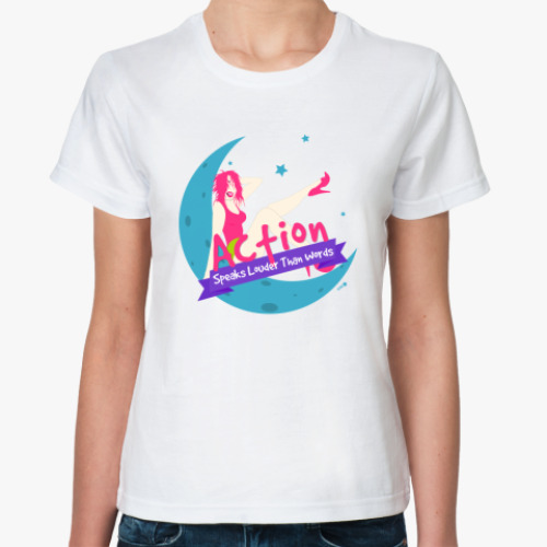 Классическая футболка с принтом Девушка на луне