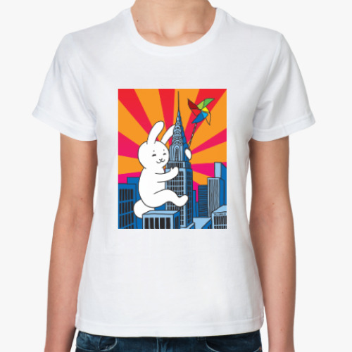 Классическая футболка с принтом rabbit on the tower