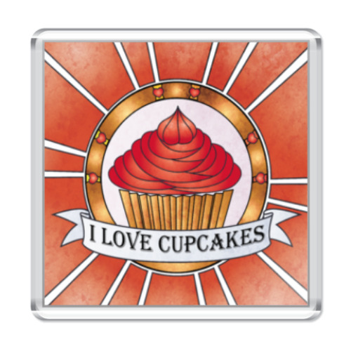 Магнит с принтом I love cupcakes