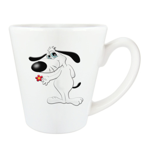 Чашка Латте с принтом Собачка с цветком