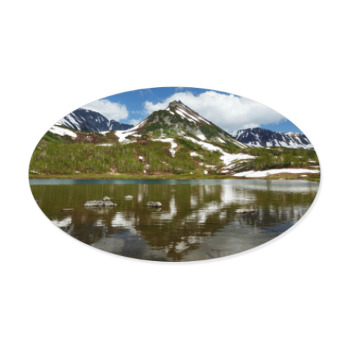 Виниловые наклейки с принтом Полуостров Камчатка, горы, горное озеро, отражение