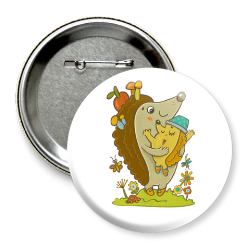 Значок 75мм с принтом  Ежик с мамой