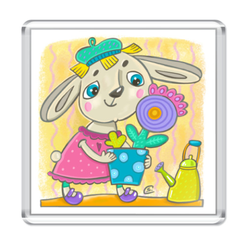 Магнит с принтом Зайка с цветком