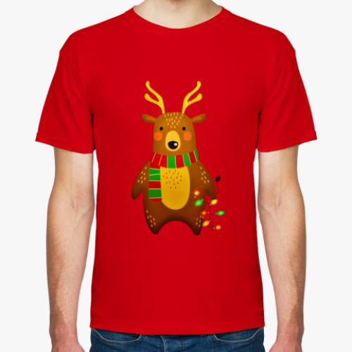 Футболка с принтом Новогодний медведь