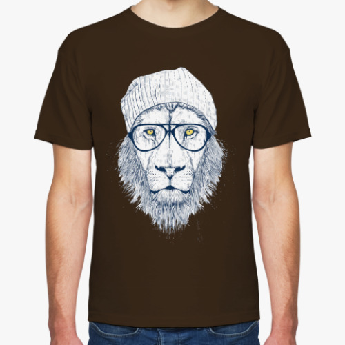 Футболка с принтом Крутой лев хипстер