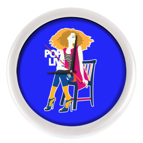 Настенные часы с принтом Поп арт дизайн. Красивая девушка в полосатой майке