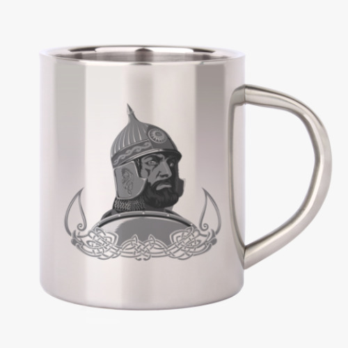 Кружка металлическая с принтом витязь, воин, солдат.