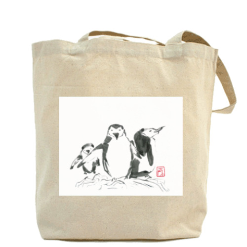 Сумка шоппер с принтом Семейка пингвинов