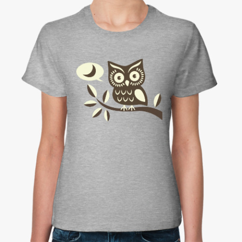 Женская футболка с принтом Сова на ветке
