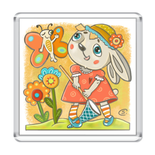 Магнит с принтом Зайка с бабочкой