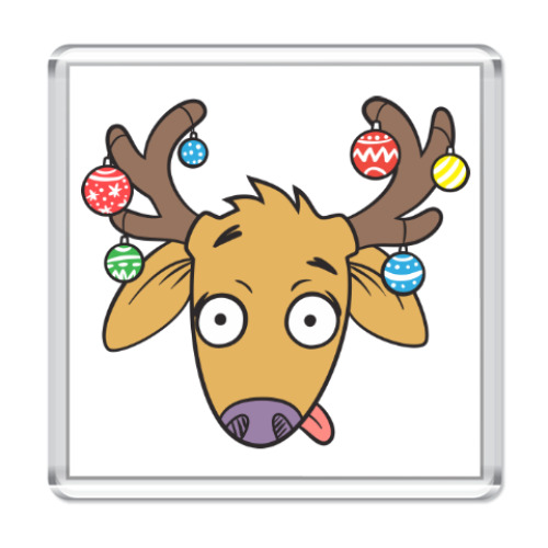 Магнит с принтом Новогодний олень