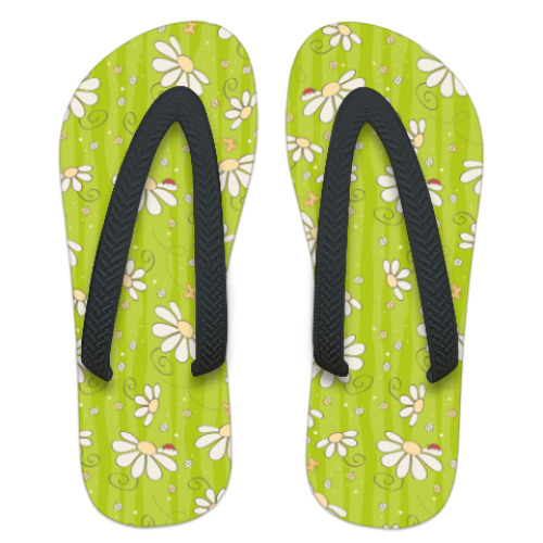 Шлепанцы (сланцы) с принтом  Daisies / Ромашки