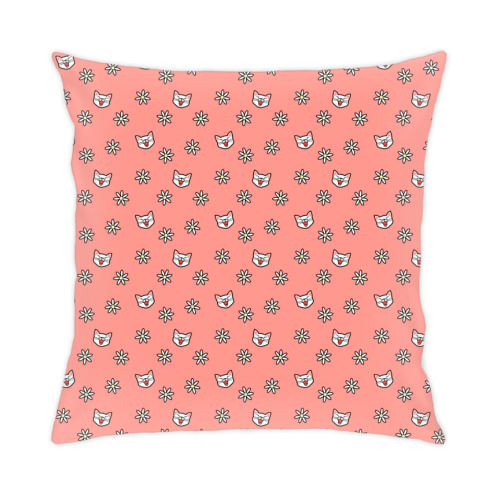 Подушка с принтом Кошки и цветы