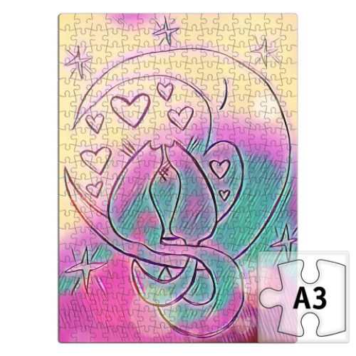 Пазл с принтом Влюбленные коты на луне