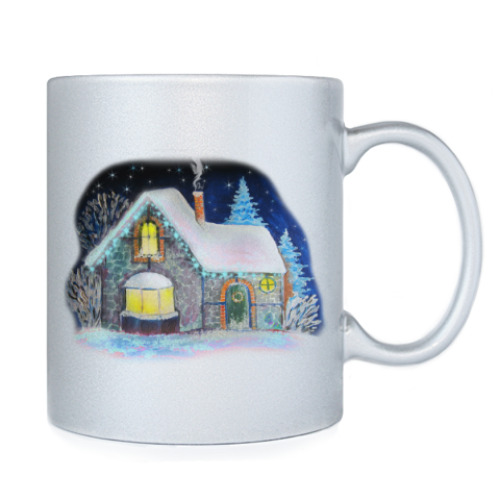 Кружка с принтом Новогодний домик.