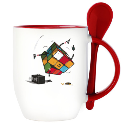 Кружка с ложкой с принтом Кубик Рубика и брейкданс