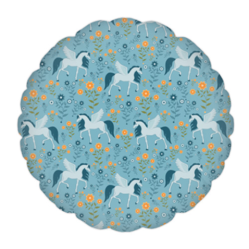 Подушка с принтом Пегас и цветы