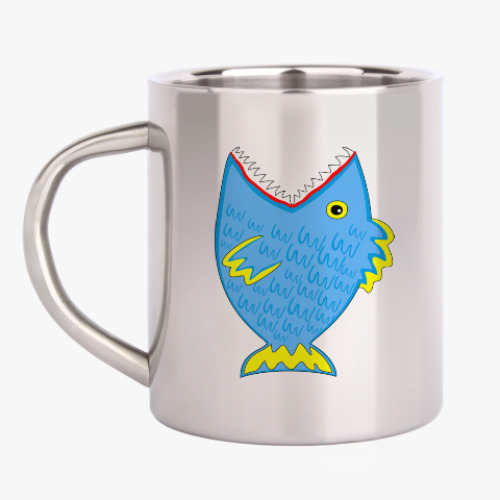 Кружка металлическая с принтом Зубастая рыба