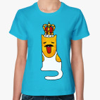 Классическая женская футболка Кот в короне поет